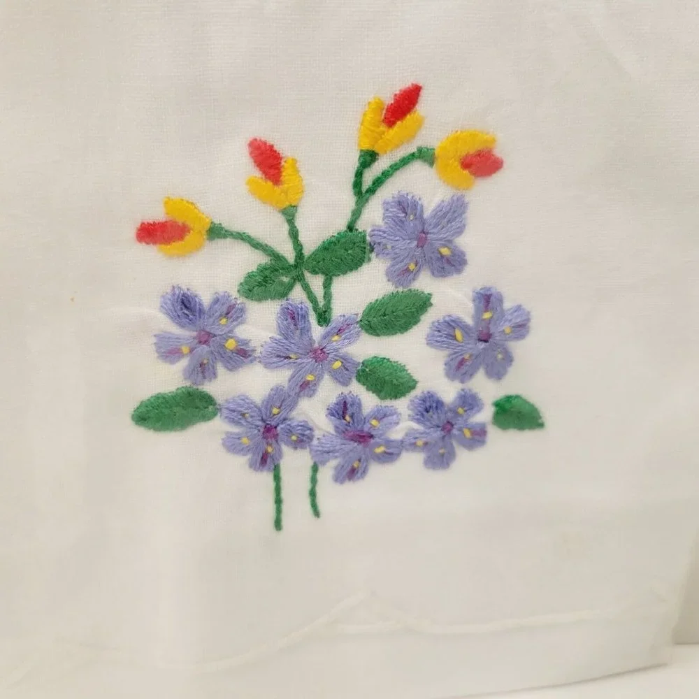 NIP Cotton Hand Made Embroidered Guest Towel Purple Yellow Floral Flowers